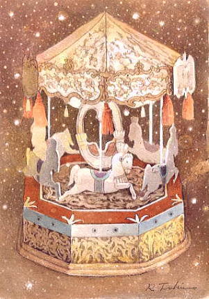 クリスマスの絵 「メリーゴーランド」イラスト水彩画  福井良佑 作